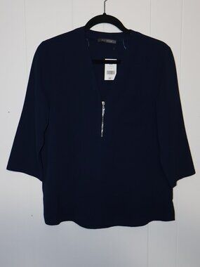 NWT Suzy Shier Zip Blouse – Navy Blue (Women’s M)
